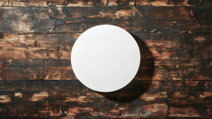 Poster - Minimalistic white circular podium on rustic wooden background for display and presentation