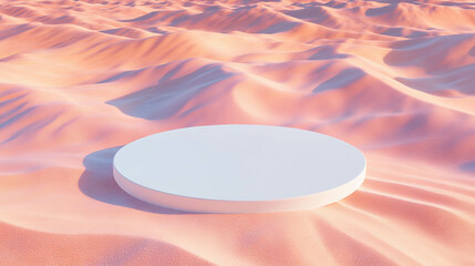 Aufkleber - Minimalist white circular podium on pink sand dunes for product display and design inspiration