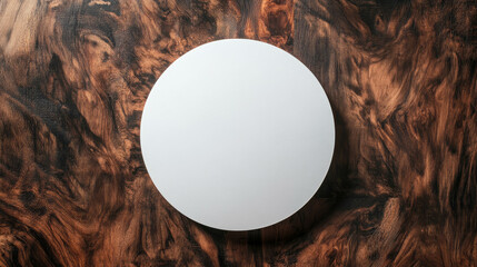 Poster - Minimalist circular podium on dark wood background for design display