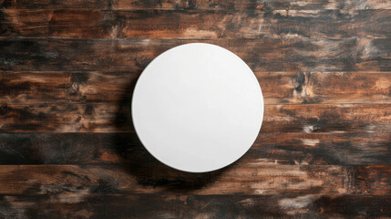 Poster - Minimalist white circular podium on rustic wooden surface for product display and design