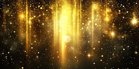 Poster - Sparkling golden lights and shimmering particles create a magical atmosphere in a dark setting during nighttime