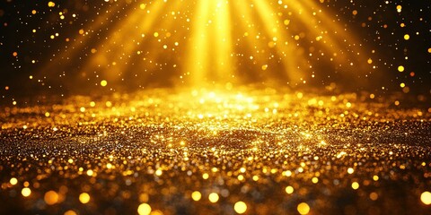Poster - Spectacular golden light beams illuminating a sparkling surface in a dazzling display during a festive celebration