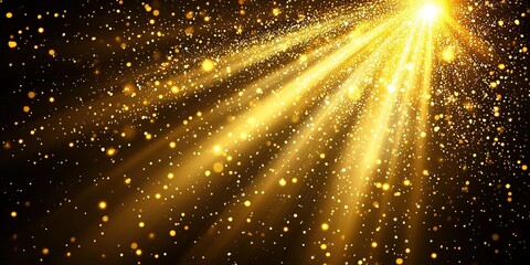 Poster - Golden rays of light illuminating particles in a darkened setting creating a magical atmosphere