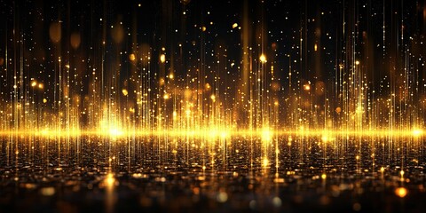 Poster - Magical golden light creates a captivating atmosphere during a festive celebration in an enchanted location at night