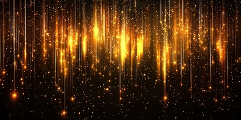 Poster - Bright golden light beams cascading against a dark background creating a mesmerizing starry effect