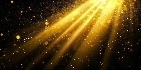 Poster - Golden light beams shining through darkness creating a magical atmosphere with sparkling particles