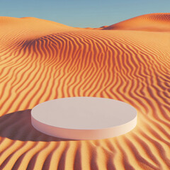 Poster - Minimalist desert scene with white circular podium for product display or design