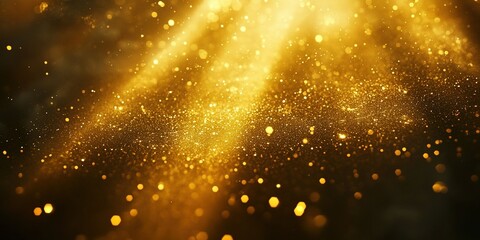 Poster - Golden particles cascade through the air creating a magical atmosphere in a dimly lit environment during an evening celebration