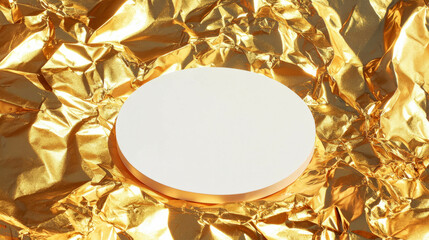 Poster - Minimalist white circular podium on luxurious gold foil background