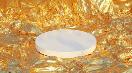 Poster - White circular podium on textured gold metallic background for showcase display