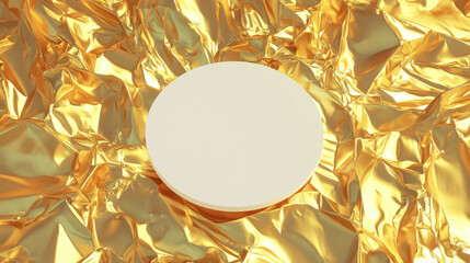 Poster - Minimalist white circular podium on luxurious gold background for product display and design
