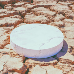 Poster - Minimalist white circular podium on textured earthy surface for product display