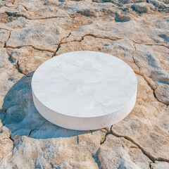 Poster - Minimalist white circular podium on cracked earth surface for product display or design background