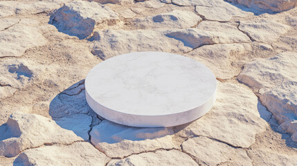 Poster - Minimalist circular podium on cracked earth texture for product display or exhibition design