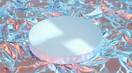 Aufkleber - Modern minimalist white circular podium on reflective metallic background