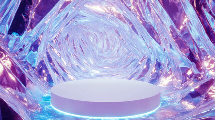 Poster - Futuristic white circular podium with iridescent abstract background
