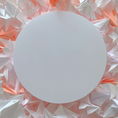 Poster - Minimalistic white circular podium on origami paper background for design and display