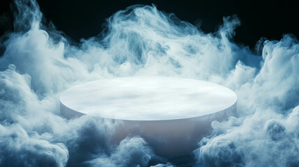 Aufkleber - Mystical white circular podium surrounded by ethereal smoke