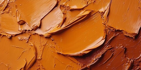 Poster - Beautiful texture of vibrant golden-orange paint spread over a canvas for artistic expression