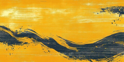 Poster - Abstract artwork featuring dynamic waves in bold yellow and blue tones on a textured background