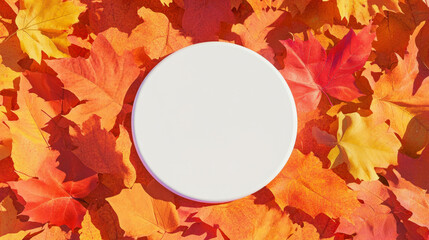 Aufkleber - Autumn-themed circular podium surrounded by colorful fall leaves for seasonal design
