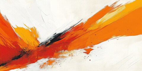 Poster - Dynamic abstract artwork featuring vibrant orange and black brush strokes over a white background, capturing energy and movement