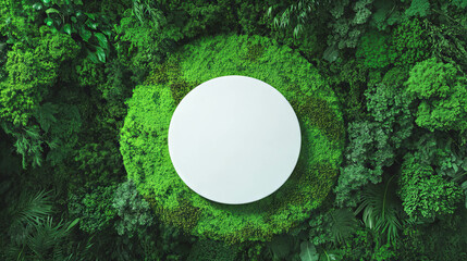 Aufkleber - White circular podium on lush greenery - eco-friendly design for nature-themed display