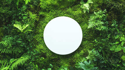 Poster - White circular podium on lush green foliage for nature inspired designs