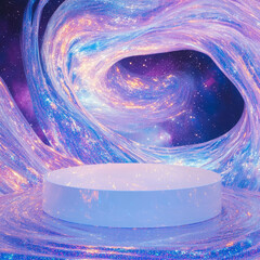 Poster - Futuristic cosmic podium with celestial swirls for unique design concepts