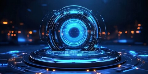 Poster - High-tech futuristic interface design with glowing elements and intricate patterns in a dark environment
