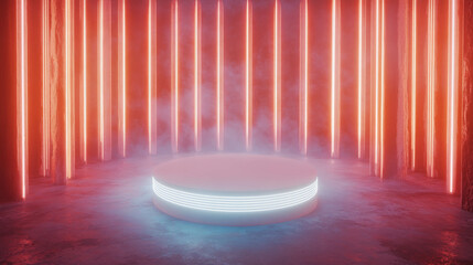 Aufkleber - Futuristic neon lit podium in atmospheric environment for event design