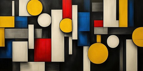 Poster - Bold geometric patterns in vibrant colors create a striking visual impact on a black background
