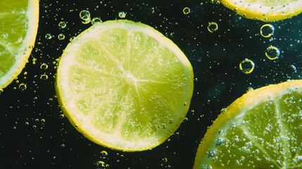Poster - Refreshing cloudy lemonade with bubbling citrus slices for summertime design and background