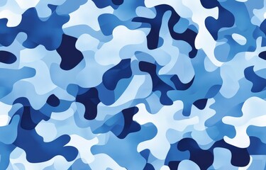 Wall Mural - A seamless pattern of blue camouflage with circular shapes, resembling water ripples or ocean waves, in varying shades of marine blues and whites