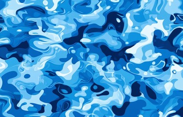Wall Mural - A seamless pattern of blue camouflage with circular shapes, resembling water ripples or ocean waves, in varying shades of marine blues and whites