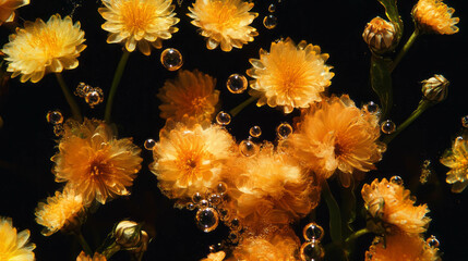 Poster - Vibrant dandelion and burdock soda with effervescent bubbles texture