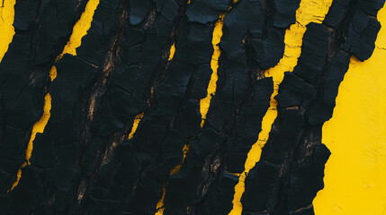 Poster - Textured dark brown tree bark with vibrant yellow highlights for creative design use