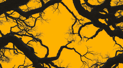 Poster - Abstract nature design featuring dark tree branches on vibrant yellow background