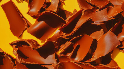 Aufkleber - Abstract background of dark chocolate shavings on vibrant yellow surface