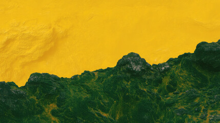 Poster - Textured contrast of dark green moss on vibrant yellow rock surface for nature and design