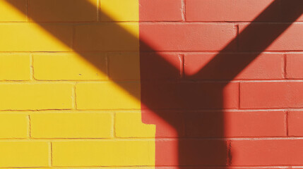 Poster - Dual-tone red and yellow brick wall with bold shadow patterns