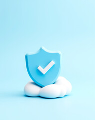 Poster - light blue shield with white checkmark on clouds