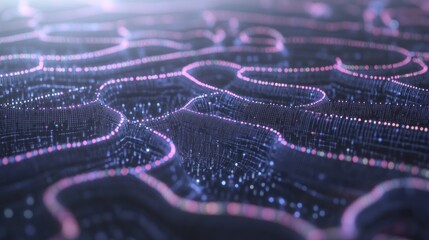 Fototapete - Abstract digital landscape with glowing lines and nodes, suggesting connectivity and depth.