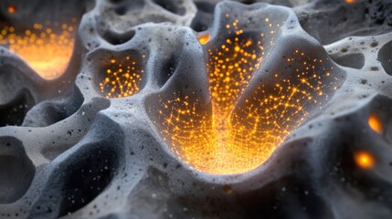 Fototapete - Abstract representation of a textured surface with glowing particles.