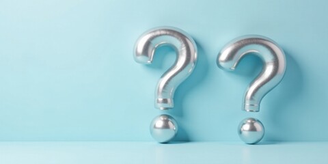 Poster - Metallic Question Marks on a Light Blue Background  Inquiries, Uncertainty, and the Pursuit of Answers