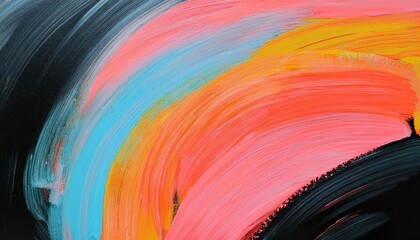Aufkleber - vivid abstract brushstroke composition with bold orange, red, and teal colors on a black background for modern decor

