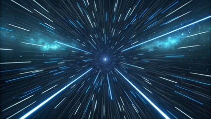 Wall Mural - Hyperspace jump with light streaks in deep space