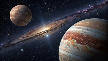 Wall Mural - Planets and spiral galaxy in deep space