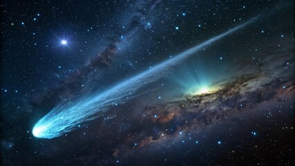 Wall Mural - Bright comet with glowing tail soaring through deep space.