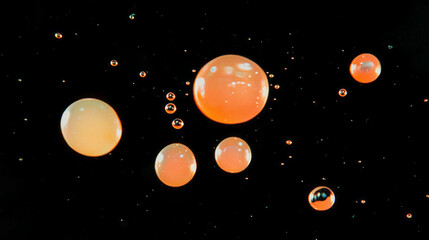 Poster - Vibrant mango soda texture with overlay bubbles on dark background